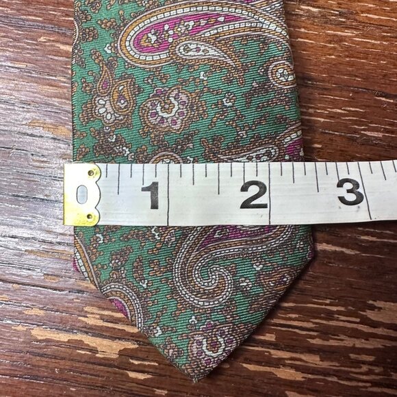 Vintage Luciano Toscanini Green Paisley Silk Tie 3" Wide Classic Mens Necktie - Picture 2 of 13